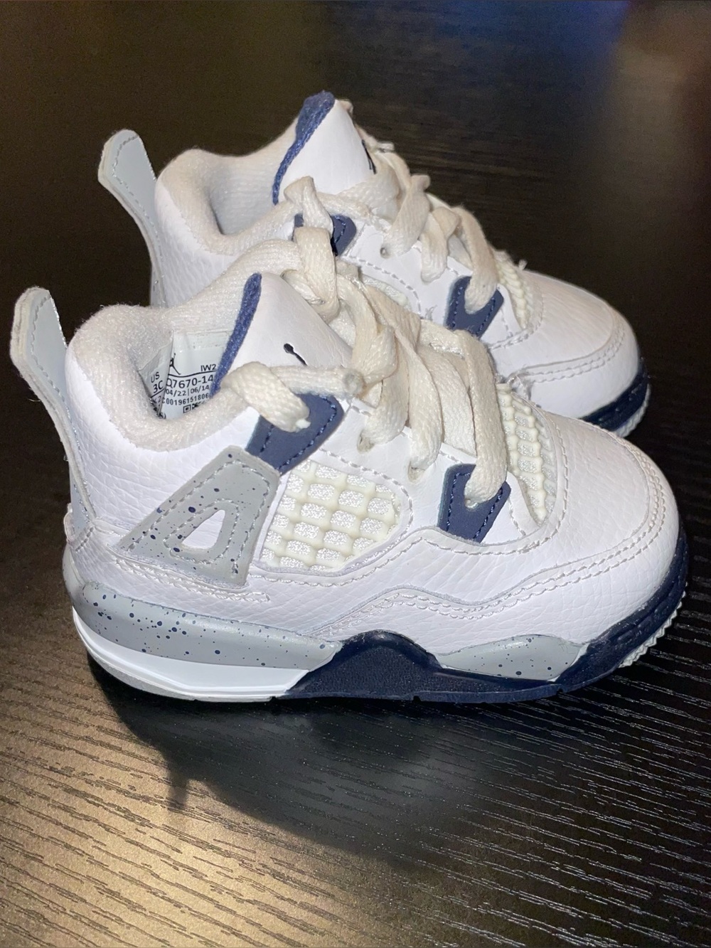 Baby Jordan 4 White and Navy Low-Top Sneakers